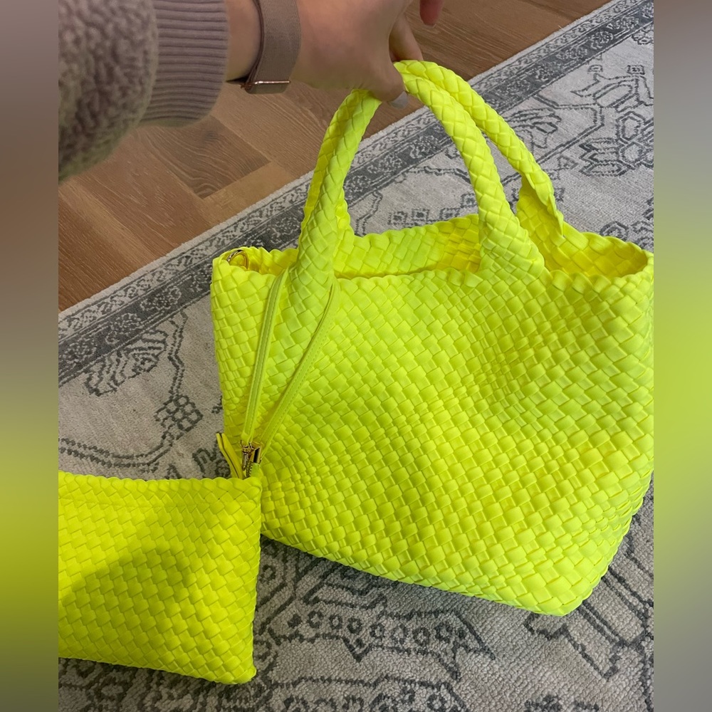 Ah-Dorned neoprene weave neon tote bag